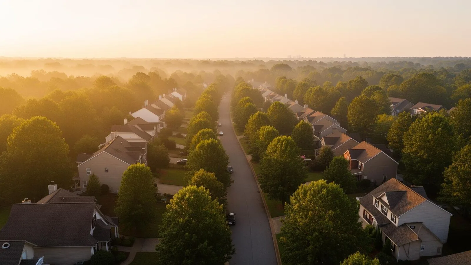 Metro Atlanta suburban neighborhoods at golden hour